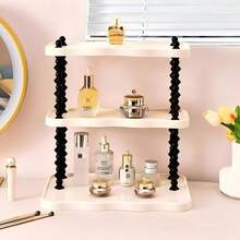 1pc Multi-Functional Storage Rack, Exquisite Double/Triple Layer Design, Bathroom Cosmetic Organizer Rack/Cosmetic Storage Rack, Bathroom Accessories Cosmetic Rack, Kitchen Desktop Cup Holder, Room Decor Furniture Jewelry Storage Rack - Beige - View 5