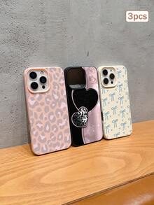 3件裝豹紋愛心蝴蝶結元素 TPU 防摔全包覆精準保護手機殼，適用 Apple 11/12/13/14/15/16/17 Pro Max - 彩色 - 查看 2