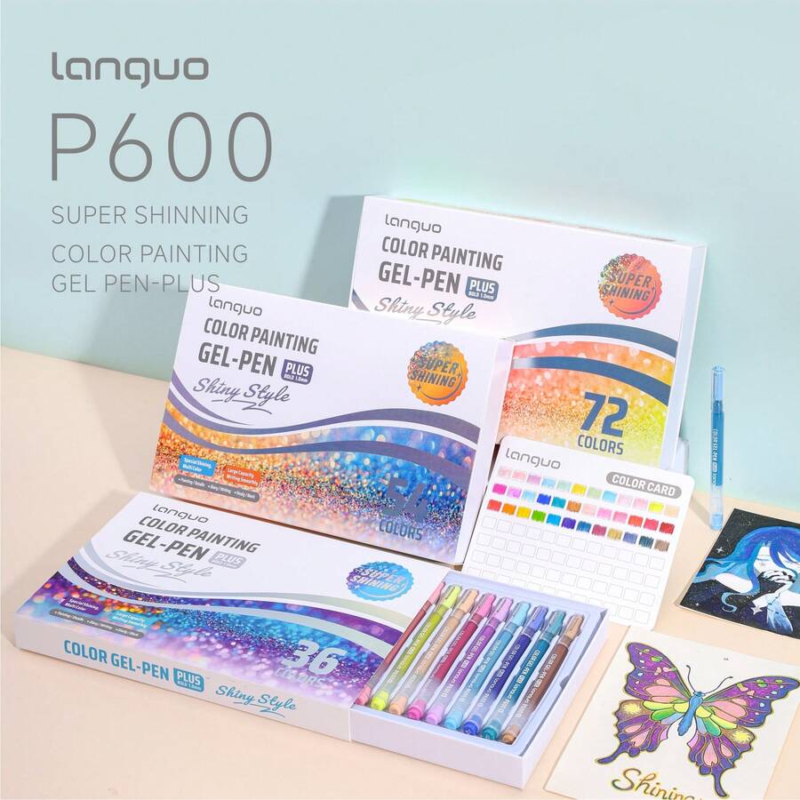 Languo New Product Launch 216/126/72/54/36/24 Color Bright Gel Pen Set (With Color Gift Box) Bright Gel Pen 1.0mm Gift Box Set High-Grade Color Painting Pen, Suitable For Student Learning, Back To School Season - Blue Fruit P600-55 - View 1