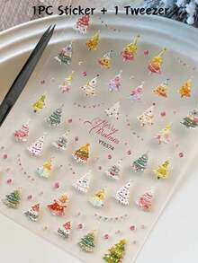 2pcs Colorful Fresh Christmas Tree Pattern Decorative Stickers With Tweezers, Self-Adhesive, Exquisite Atmosphere Stickers, Can Be Freely Assembled And Matched, Suitable For Holiday Gift Box Decoration, Shell, Phone, Laptop, Card, And Other Item Exterior Decoration - Colorful Christmas Tree - View 11