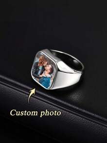 1PC Customized Photo Engraved Ring, Personalized Jewelry Gift For Men And Women For Anniversary, Wedding And Special Occasions - Commemorative Ring Personalized Gift - Perfect For Father's Day, Mother's Day, Valentine's Day, Birthday, Anniversary Or Christmas Gift - Multicolor - View 10