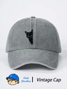 1pc Black Cat Print Baseball Cap, Vintage Soft Sweat-Absorbent Adjustable Size Sun Protection Dad Hat, Suitable For Outdoor Sports And Daily Wear, Women's - Baseball Cap - View 4