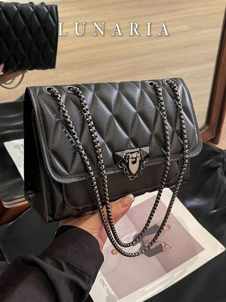 Minimalist Fashion Square Bag Lock Closure Flap Opening Metal Chain ...