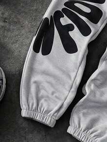 Lurzo Two Pieces Boys' Autumn And Winter Hooded Sweatshirt Set, Large Printed Long Sleeved Top+Comfortable Sweatpants, Outdoor Street Sports Back To School - Grey - View 7