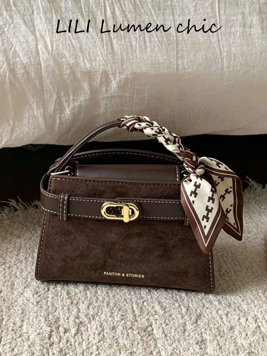 Vintage Mini Square Handbag With Twist Lock Closure And Contrast ...