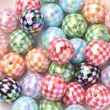 5pcs Acrylic Checkerboard Beads, Colorful AB Plaid Round Loose Spacer Beads, DIY Craft Beads For Keychains, Bracelets, Necklaces & Jewelry Making - Random Color - View 8