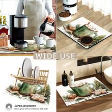 1pc Christmas Series Watercolor Hot Cocoa & Gingerbread Man Pattern Coffee Bar Mat, Drainage Mat, Coffee Machine Soft Bottom Diatomaceous Earth Drainage Mat, Soft Rubber Drainage Mat, Super Absorbent Wear-Resistant Dish Drying Mat, For Countertop Restaurant Kitchen Table Mat, Patio Dining Table Decor, Home Kitchen Supplies, Countertop Decor Mat - Multicolor - View 6