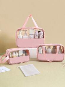 Travel Toiletry Bag, Dual Handle Large Capacity Transparent Makeup Bag, Suitable For Cosmetics And Toiletries, Beach Bag, Back To School Season Summer Travel Essential - Pink - View 5