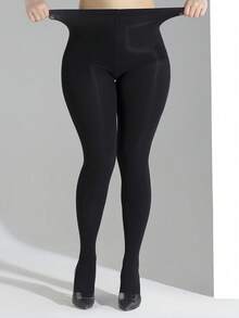 1pc Plus Size Women's Classic Opaque Tights, High-Stretch Pantyhose For Fall, Winter, Office & Daily Wear - Black - View 7