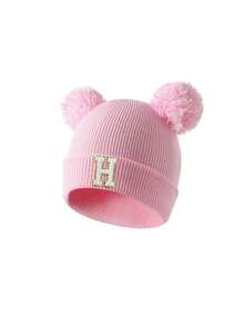 1PC Baby A-Z Letter Knitted Hat Matching Warm Autumn/Winter Cap, Suitable For Girls, Soft And Comfortable, Suitable For Christmas/Thanksgiving Gift - Pink - View 10