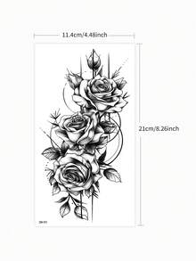 1pc Waterproof Black Flower Temporary Tattoo, Rose Floral Tattoo Sticker Suitable For Hand, Arm And Body Decor, Fake Tattoo For Women Men, Holiday Party Body Decal - Black - View 4