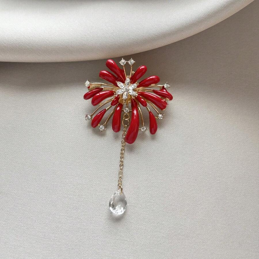 1pc Elegant Zinc Alloy Fireworks Brooch Suitable For Spring Summer Autumn Winter Daily Wear - Red - View 1