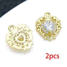 2pcs 18K Gold Plated Vintage Hollow Heart Charm Micro Pave CZ Rhinestone Heart Pendant For DIY Bracelet Necklace Jewelry Making Craft Accessories - Multicolor - View 7
