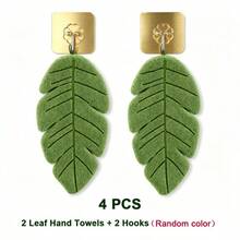 4pcs Banana Leaf Pattern Hand Towel Set, Includes 2 Coral Fleece Leaf Hand Towels And 2 Wall-Mounted Hooks, Soft, Absorbent, Quick-Drying, Hangable, Suitable For Kitchen, Bathroom Use, Also As Home Decor, Especially For Plant Lovers - Mint Green - View 8