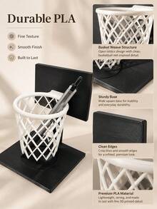 1pc Basketball Hoop Shaped Pen Holder, Creative PLA Desk Organizer With Mini Basketball Backboard & Net Design, Fun Decorative Pencil Cup For Pens, Pencils & Office Supplies, Unique Desk Decor Gift For Basketball Fans, Students And Sports Lovers - Multicolor - View 6