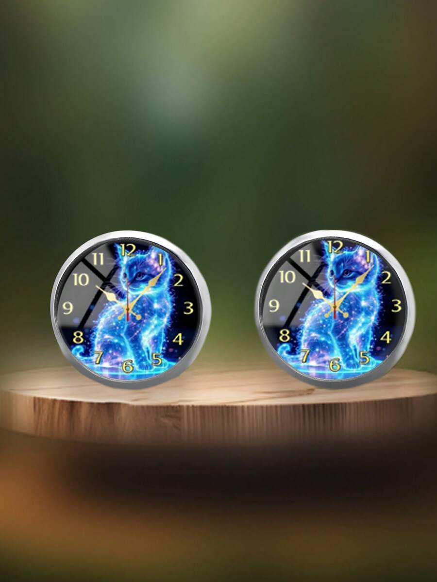 YUJUGLOW 1 Pasang Anting Tusuk Bulat Motif Jam Kucing Lucu dan Menawan dari Baja Tahan Karat 316, Cocok untuk Pemakaian Sehari-hari Wanita - Baby Blue - View 1