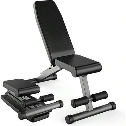 5-In-1 Weight Bench For Home Gym, Adjustable And Foldable Narrow 1-Inch Pad Gap, Flat Incline Decline For Full-Body Workouts, Easy Storage, Thick Padding, Free Exercise Chart Included