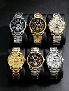 6pcs/Set Boys Fashion Casual Calendar Wrist Watch Set, Stainless Steel Material, Must-Have Birthday Gift For Boys - Multicolor - View 11