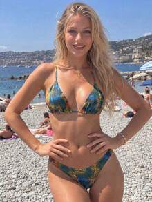 Ladies' Retro Leopard Print Plant Print Bikini Two Pieces Set, Elegant And Casual Summer Beach Vacation Party Swimsuit Set, Halloween Outfit - Multicolor - View 3
