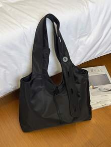 1pc Solid Color Button Decor Tote Bag Nylon Large Capacity Casual Versatile Shoulder Bag For Women Daily Commute - A - View 9