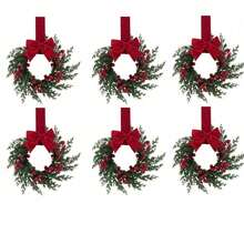 1pc Christmas Mini Wreath, Small Artificial Pine Tree Decor Ring Set With Bow And Berries, Holiday Door And Window Decoration, Indoor And Outdoor Hanging Decor - Multicolor - View 8