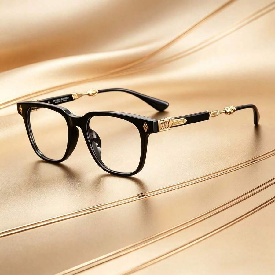 1 Pair High-Quality Board Material Vintage Brand Design Glasses, Luxury Anti-Radiation Plain Lens For Men And Women, Suitable For Daily Wear - Multicolor - View 1