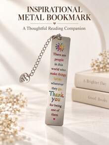 Engraved Metal Bookmark With Heart Pendant, Inspirational Thank You Quote Book Mark, Appreciation Gift For Friends & Coworkers - Multicolor - View 8