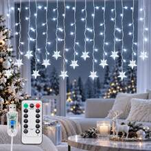 1pc 96 LED Icicle Lights Curtain String Lights Drops Star Pendants 3 Color Modes USB Powered With Remote Control 8 Modes For Home Window Decor Indoor Outdoor Christmas New Year Holiday Party Decoration - Multicolor - View 6