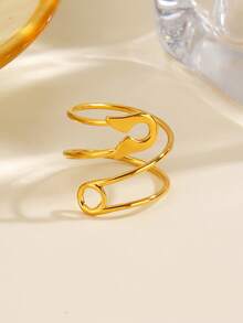 2pcs/Set Stainless Steel 18K Gold Plated Fashion Paperclip Ring, Suitable For Women's Daily And Party Wear - Multicolor - View 5