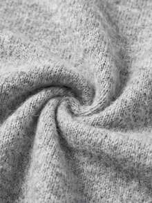 Women's Fall Winter Heather Grey Fuzzy Soft Knit Crew Neck Lantern Sleeve Mini Sweater Dress, Oversized Slouchy Casual Daily Office Commute Wear - Grey - View 10