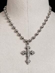 1pc Unique Punk Style Minimalist Cross Pendant Necklace, Suitable For Daily Wear, Outings And Gatherings, Unisex - Silver - View 7