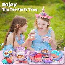 Unicorn Kids Tea Party Set, Princess Afternoon Tea Pretend Play Toy, Portable Storage Box For Girls - Multicolor - View 4
