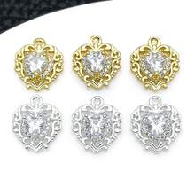 2pcs 18K Gold Plated Vintage Hollow Heart Charm Micro Pave CZ Rhinestone Heart Pendant For DIY Bracelet Necklace Jewelry Making Craft Accessories - Multicolor - View 1