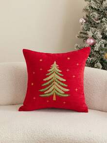 1 buah Sarung Bantal Chenille Bordir Pohon Natal, Merah/Beige, Sarung Bantal Dekoratif untuk Liburan, Desain Resleting Tersembunyi, Dapat Dilepas dan Dicuci, Cocok untuk Sofa, Ruang Tamu, Dekorasi Rumah Natal, Isian Bantal Tidak Termasuk - Merah - View 11
