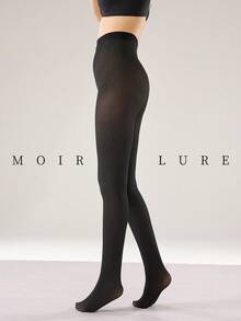 MOIRÉALLURE 1Pair SHEER EFFECT Jacquard Pattern Tights For Daily Life - Black - View 9