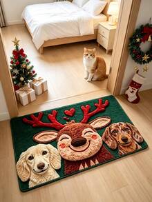 1pc Deer & Dog Doormat, Welcome Mat, Small Rug, Carpet, Floor Mat, Outdoor Doormat, Kitchen Rug, Home Decor, Front Door Mat, Area Rug, Outdoor Mat, Home Decoration - Multicolor - View 2