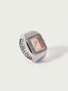 Glisma New BLINGBLING Fashion Ring Watch, Minimalist Unique Square Design With Rhinestones, Ins Style, Stackable, Niche Designer Piece, Daily Wear, Dating - one-size - View 12
