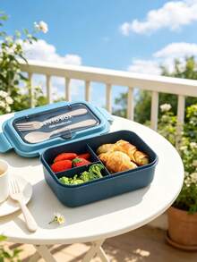1pc Plastic Divided Lunch Box, Leak-Proof Lunch Box With Spoon And Fork, Microwave , Suitable For Work, Picnic, Lunch Bento Box - Multicolor - View 3