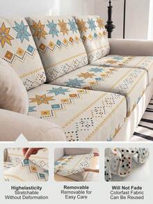 1pc Bohemian Print Milk Silk Sofa Cover, High Elasticity Washable Sofa Cover, All Season Use, Suitable For Patio, Garden, Poolside And Multiple Occasions, Sold Individually, Sofa Cover Protector, Fits 1/2/3/4 Seater Sofa - Multicolor - View 11