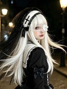 Lolita Style Hair Accessory Eye Mask, Halloween Lace Eye Mask, Dark Style Headband, Gothic Bow Elegant Accessory, Cosplay Shawl Head Veil, Halloween - Multicolor - View 4