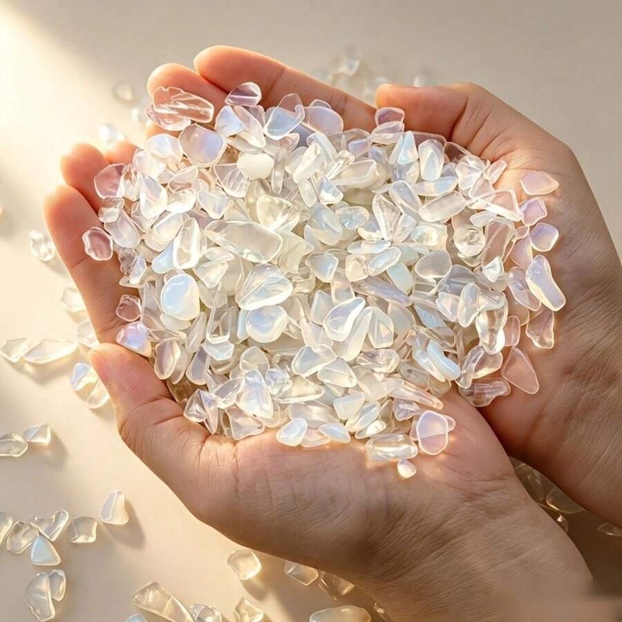 天然蛋白石碎石，適用於水族箱、魚缸、盆栽、生態缸及DIY手工項目 - 白色 - 查看 1