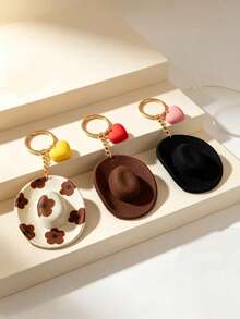 1pc Vintage Western Cowboy Style Mini Hat Keychain, Playful Heart Decor Creative Gift American Student Bag Charm, Couple Pendant - Multicolor - View 1