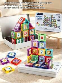 44Pcs Number And Letter Magnetic Tile Toy For Kid,Magnetic Learn Math Brain Game Toy For Child,Size 3.75cm Mini Magnet Building Block Toy Set - Multicolor - View 10
