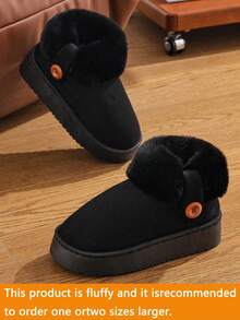 Sepatu Bot Salju Tebal Wanita Minimalis Warna Polos Musim Gugur/Musim Dingin Hangat Sol Lembut untuk Dalam/Luar Ruangan - Hitam - View 3
