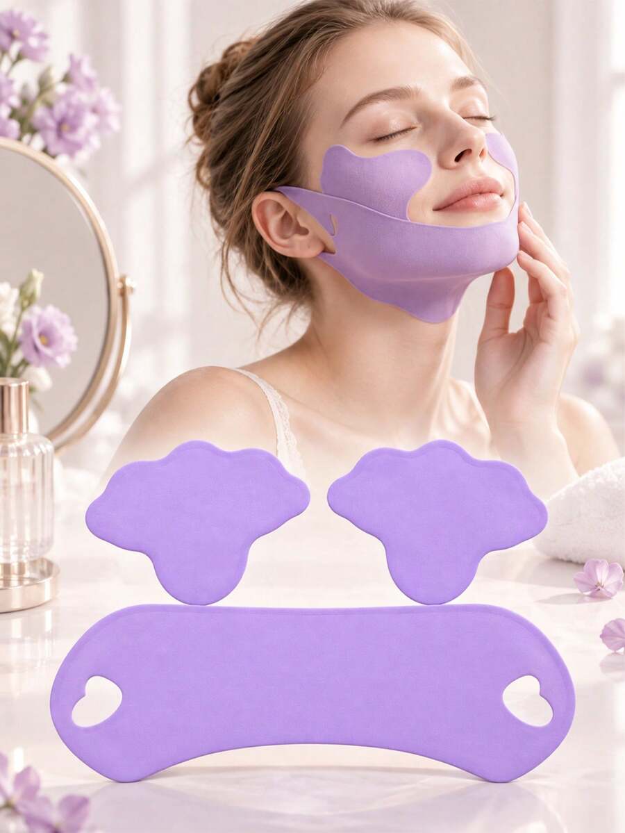 10/5/3/1 Set Purple Apple Cheek Ear-Hook Face Band Set, Cheek Fit Band, Sleep Wear Face Mask, Sleep Face Band Breathable Comfortable Design, Lightweight Portable Face Band, Face Support Band Suitable For Daily Facial Use, Daily Skincare Pairing Use, - Multicolor - View 1