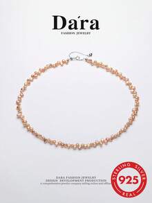 DARA Kalung Mutiara Air Tawar Perak S925 3-4mm Bentuk Kelopak Mutiara Gaya Kreatif, Cocok untuk Pesta Malam Hari - daun bunga - View 8