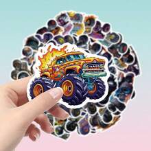50pcs Cool Monster Truck Pattern Stickers, Fun Decorative Stickers Suitable For Car Decals, Bumper Stickers, Laptop Stickers, Add Fun To Your Life, Birthday Gift, Easter Gift, Christmas Gift, Valentine's Day Gift, Perfect Gift Choice, Perfect Gift For Back To School Season - 50pcs - View 2