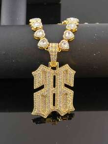 European & American Hip Hop Full Rhinestone Reverse Number 66 Pendant Necklace, Heart Tennis Chain, Unisex Street Rap Cool Fashion Accessory Gift - Reverse Number 6 - View 6