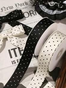 8mm Double-Sided Polka Dot Embossed Silk Ribbon, Black And White Polka Dot Silk Ribbon, DIY Bow Hair Accessories Hairband Ribbon - Multicolor - View 9