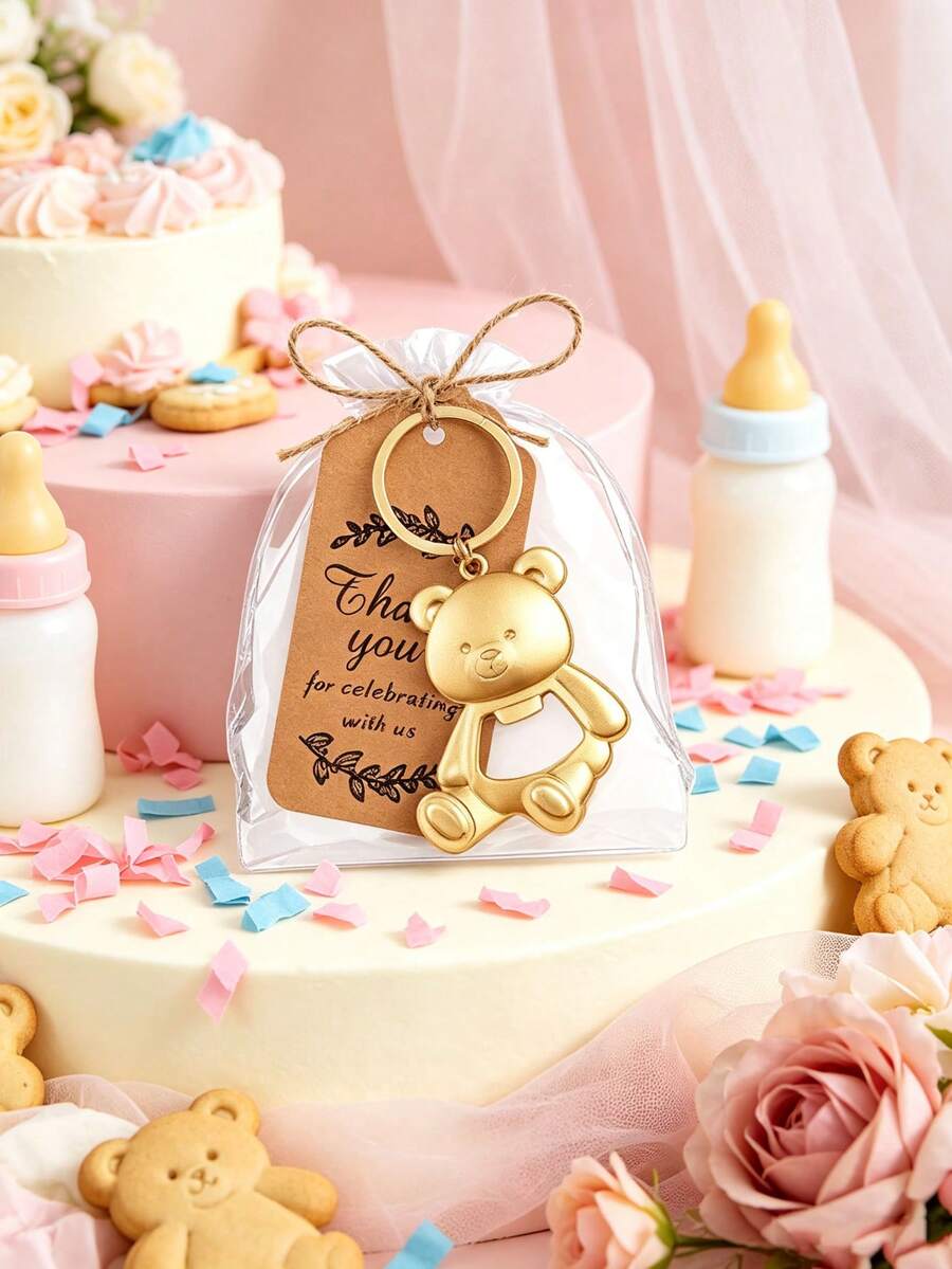 1/5/10 Sets Bear-Shaped Bottle Opener Keychain Baby Shower Favors, Gold ...